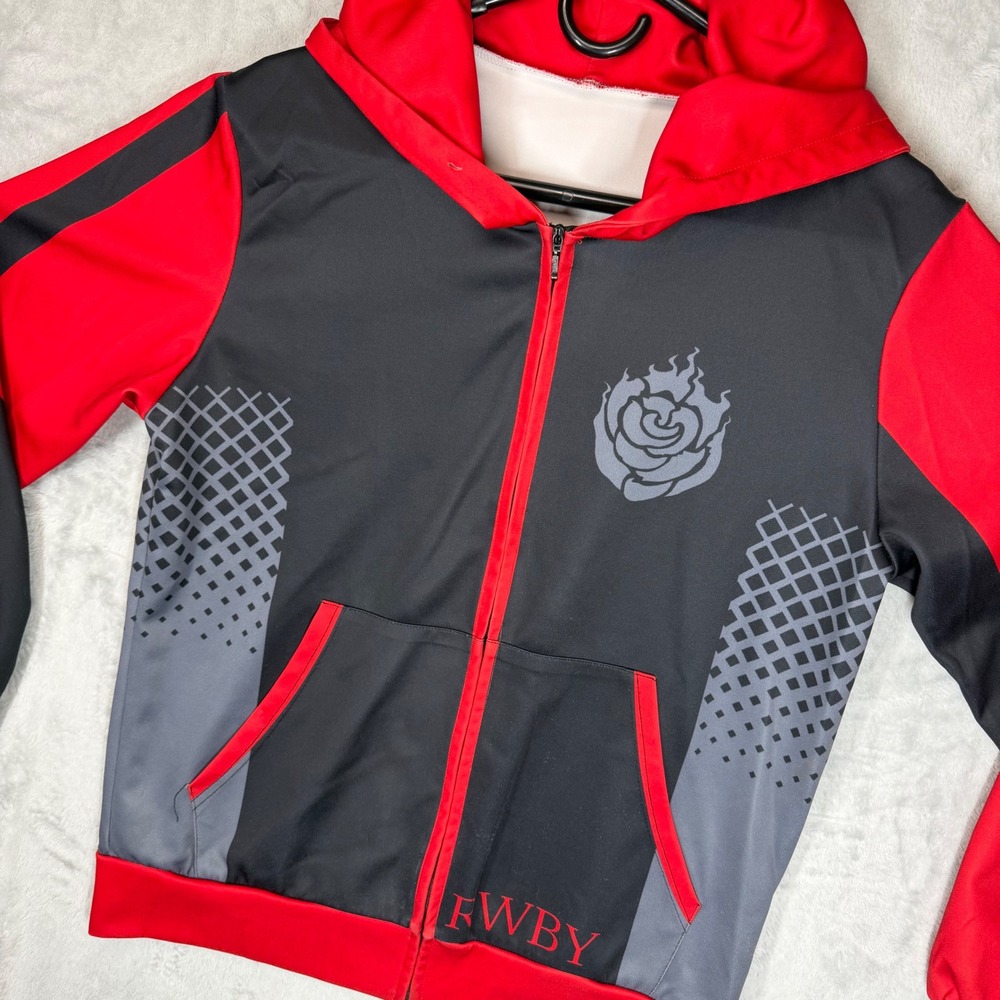 RWBY Rooster Teeth Ruby Rose Cosplay Zip Up Hoodie Red Black Grey Anime Jacket M